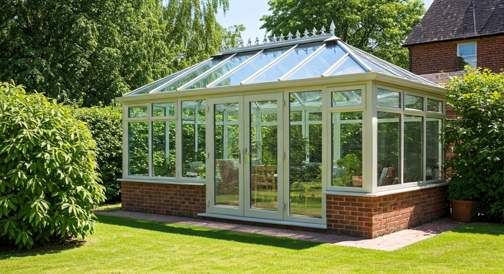 A white Energy-efficient conservatory in South Devon, designed to reduce heating costs and improve home comfort